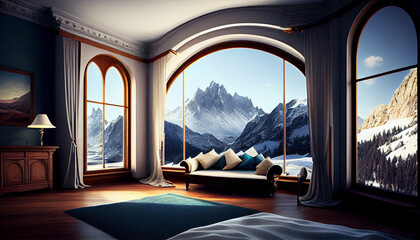 Obraz na płótnie Canvas Luxurious Room with Mountain View