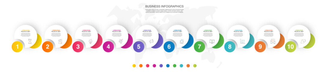 Fototapeta premium Engaging 10-Step Infographic with Colorful Circles - Vector Template File for Presentations and Reports