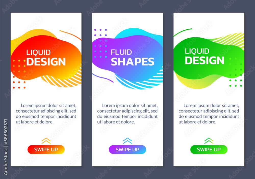 Wall mural abstract shape mobile background set. liquid design banner, story or cover for smartphone app. moder