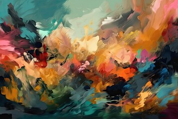 colorful abstract flowers on green background. Generative AI