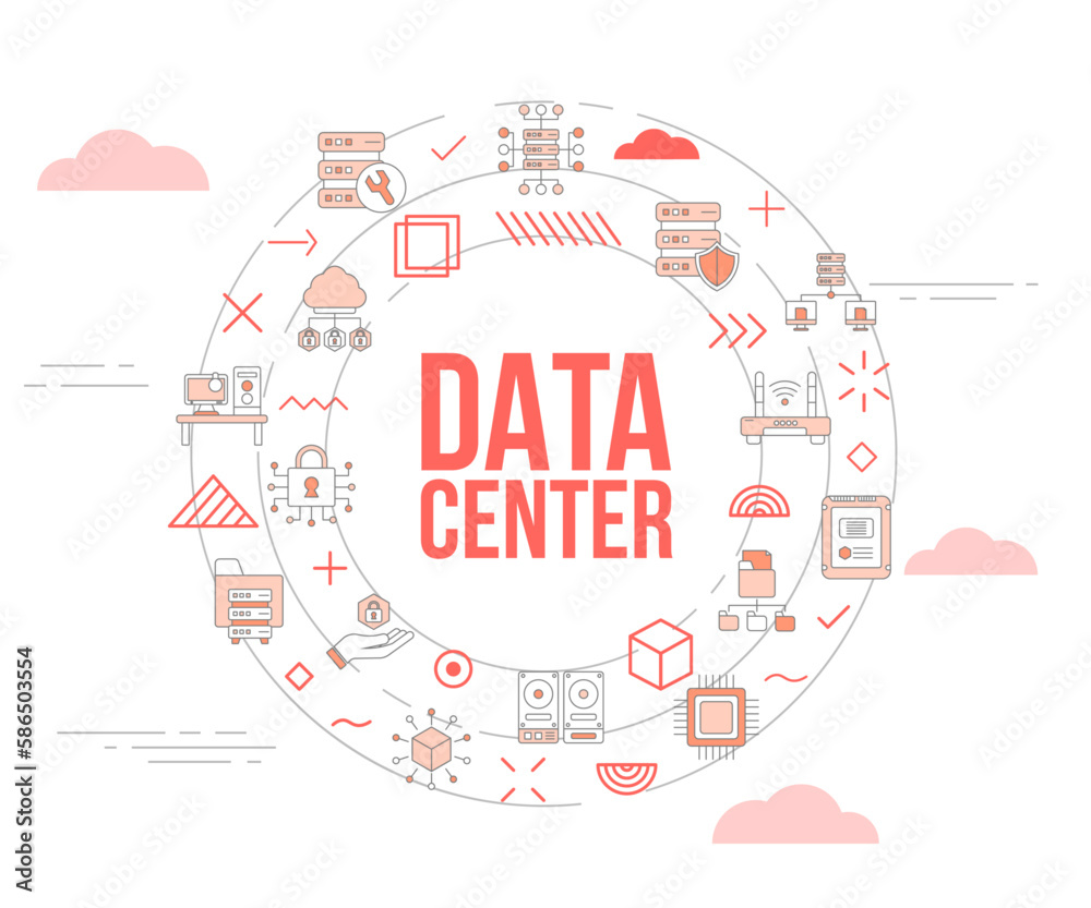 Wall mural data center concept with icon set template banner and circle round shape