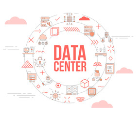 data center concept with icon set template banner and circle round shape