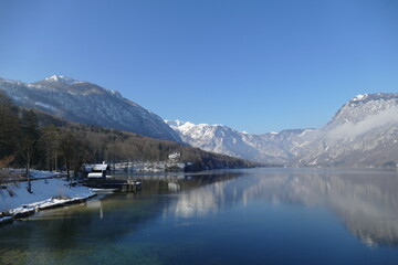 Sunny winter day in lake Bohinj