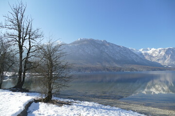 Sunny winter day in Lake Bohinj, Slovenia