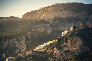 Fototapeta premium view of amalfi, amalfi coast, amalfi cathedral, sea, tranquility of the amalfi coast and symbols of mediterranean culture, naples, salerno, positano.