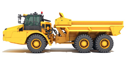 Mining Dump Truck heavy construction machinery 3D rendering on white background