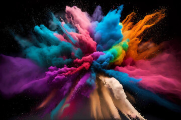 Obraz na płótnie Canvas Colorful holi festival powder explosion background. Generative ai.