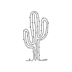 CACTUS LINE ART. Vector cactus. Continuous Line Drawing Vector for print poster, card, sticker tattoo, tee with Mexican Cactus. One Line art black Hand Drawn simple Illustration on White Background