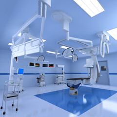 Hospital Medical Hybrid Operating Room 3D rendering on white background