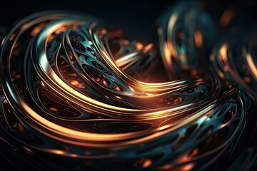 abstract gold and blue lines in a digital art style. Generative AI