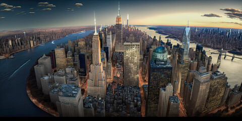 Aerial view of New York City with skyscrapers and Central Park - Generative AI