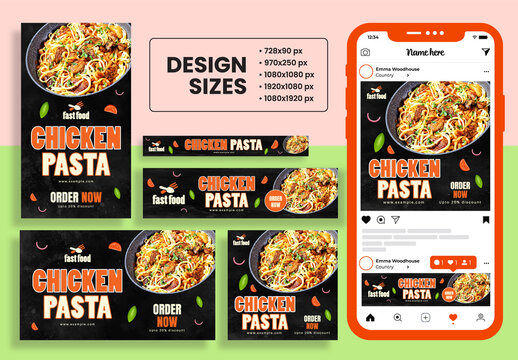 Chicken Pasta Web Banner ads Design Template
