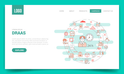draas disaster recovery as a service concept with circle icon for website template or landing page homepage