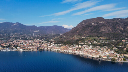 Fototapeta na wymiar aerial view of the lake front of Salò, Garda lake, Italy.