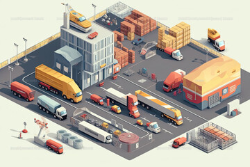 Isometric diorama of a logistic and transportation concept, generative AI