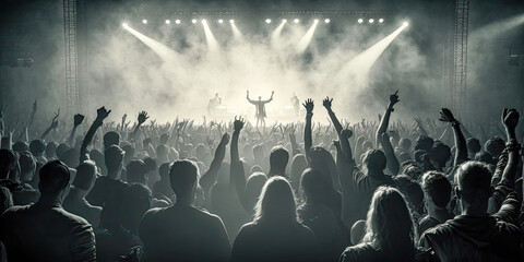 Enthusiasts with hands up at the concert - Generative AI