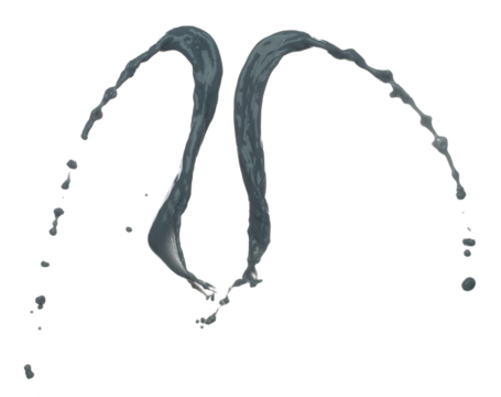 Gray paint liquid fly in mid air. Grey Mud dirty water color soil falling scatter, explosion float in shape form droplet line. White background isolated freeze motion high speed shutter