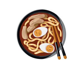 Ramen noodles in a bowl. Vector illustration in flat style