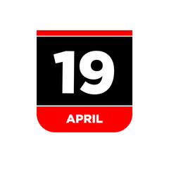 19th April calendar page icon. 19 Apr day.