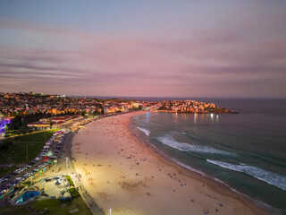 Aerial views on Bondi beach at sunset