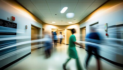 Blured motion in ER of hospital, doctors and nurce in hallway, ai generated