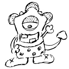 Funny monster doodle hand drawn icon