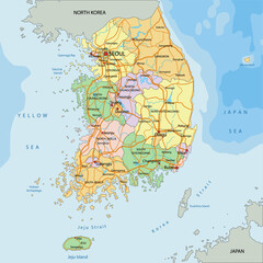 South Korea - Highly detailed editable political map with labeling.