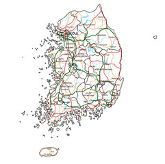 South Korea road and highway map. Vector illustration.