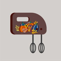  Illustration Flat Design Hand Mixer with Pattern Pumpkins,Sunflowers