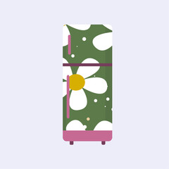  Illustration Flat Design Refrigerator with Pattern Daisy