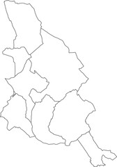 White flat vector administrative map of KORTRIJK, BELGIUM with black border lines of its municipalities