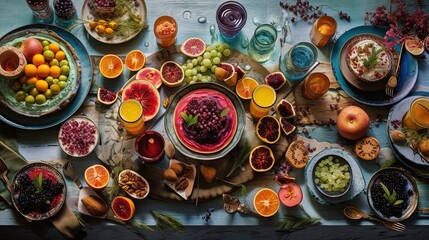 Obraz na płótnie Canvas a memorable Passover feast in 8K, featuring delectable kosher food and lively conversations. This photorealistic portrait captures the holiday's warmth and joy with professional color grading