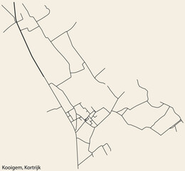 Fototapeta premium Detailed hand-drawn navigational urban street roads map of the KOOIGEM MUNICIPALITY of the Belgian city of KORTRIJK, Belgium with vivid road lines and name tag on solid background