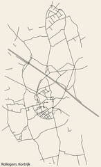 Detailed hand-drawn navigational urban street roads map of the ROLLEGEM MUNICIPALITY of the Belgian city of KORTRIJK, Belgium with vivid road lines and name tag on solid background