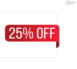 25% off banner design. 25% off icon. Flat style vector illustration.