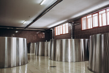 Brewing production vats. Modern beer factory