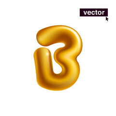 Letter B logo. Metallic golden ballon icon. Realistic 3D luxury design in fun style with glossy shine effects.