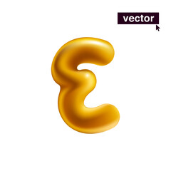 Letter E logo. Metallic golden ballon icon. Realistic 3D luxury design in fun style with glossy shine effects.
