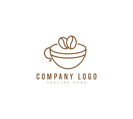illustration of coffee shop beans and leaves with line art in a minimalist style logo template premium vector