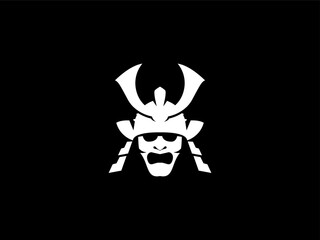 Samurai logo design inspiration. Vector illustration of a samurai with demon face. Modern vintage icon design template