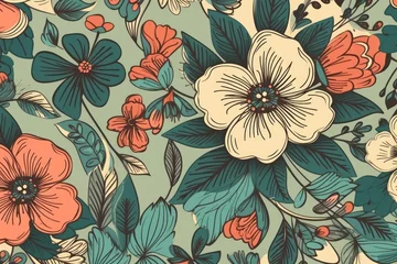 Badezimmer Foto Rückwand illustration of vintage floral seamless pattern. Generative AI © Gelpi