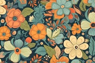 illustration of vintage floral seamless pattern. Generative AI
