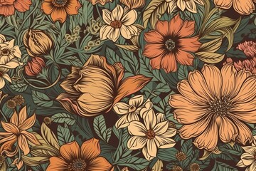 illustration of vintage floral seamless pattern. Generative AI