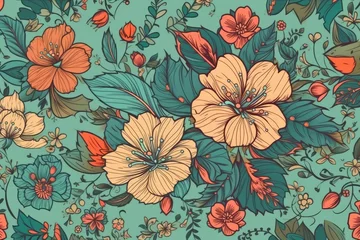 Fototapeten illustration of vintage floral seamless pattern. Generative AI © Gelpi