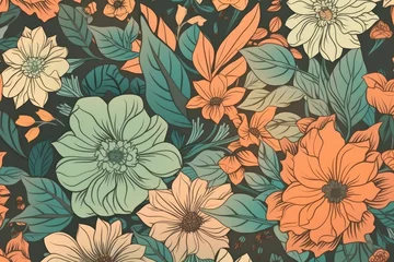 Deurstickers illustration of vintage floral seamless pattern. Generative AI © Gelpi