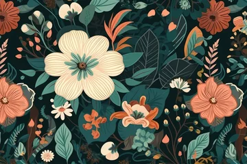 Fotobehang illustration of vintage floral seamless pattern. Generative AI © Gelpi