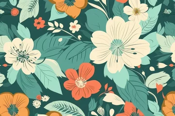 Zelfklevend Fotobehang illustration of vintage floral seamless pattern. Generative AI © Gelpi