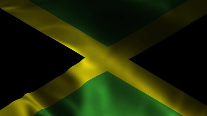 Animation of waving a flag of Jamaica, the national flag.  Jamaican official flag flying in the wind isolated. Realistic waving Jamaica flag