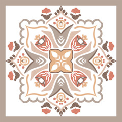 Patterned azulejo floor tiles. Abstract geometric background. Vector illustration, seamless Mediterranean pattern. Portuguese floor tiles azulejo design. Floor cement tiles