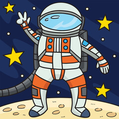 Astronaut Peace Sign Colored Cartoon Illustration